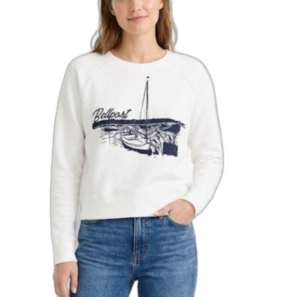 J. Crew Women's White Bellport Graphic Crewneck LS Sweatshirt Size L